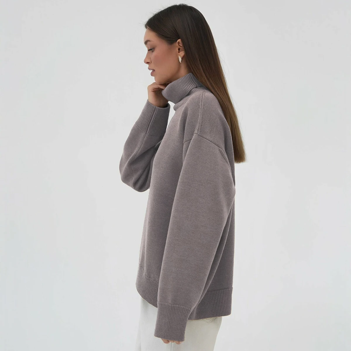 Bornladies Damen Rollkragenpullover Herbst Winter Dicker Warmer Pullover Übergroßer Lässiger Loser Strickpullover Damenpullover – Detail 11