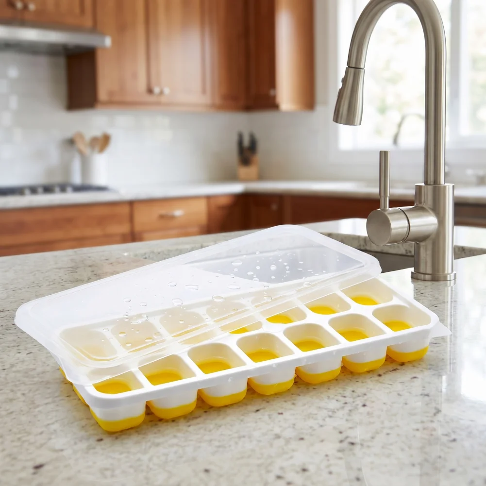 Ice Tray Mold Stackable Silicone Ice Cube Tray with Leak-proof Lid Easy Release Non-stick Mold Freezer Storage for Drinks