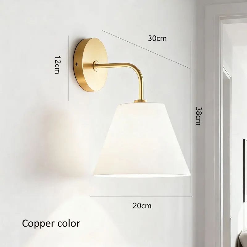 Minimalist American Brass Wall Lamp Living Room Dining Room Bedroom Wall Light Hotel Corridor Stairs White Cloth Lighting Fixtur