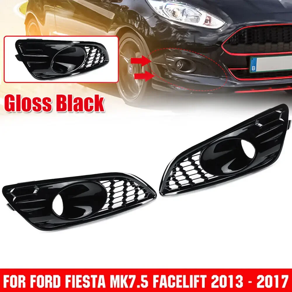 Pair Hollow Mesh Honeycomb Car Front Bumper Fog Lamp Lower Grille For Ford Fiesta MK7 Zetec S / Sport 2012-2017 Fog Light Grill