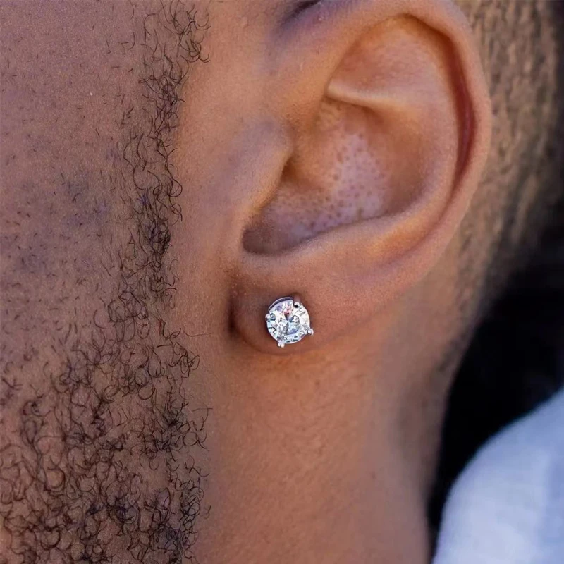 زوج من الأقراط المسمار المويسانتي الفضية عيار 925 ذات أربعة شقوق، هدية بسيطة لعطلة الخريف/الشتاء للرجال والنساء.