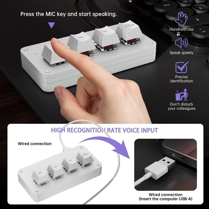 Super Sale 4-Key Customize Wired Voice Input Keyboard Macro Knob Copy Paste Shortcut Key Keyboard Vibecoding Keyboard White