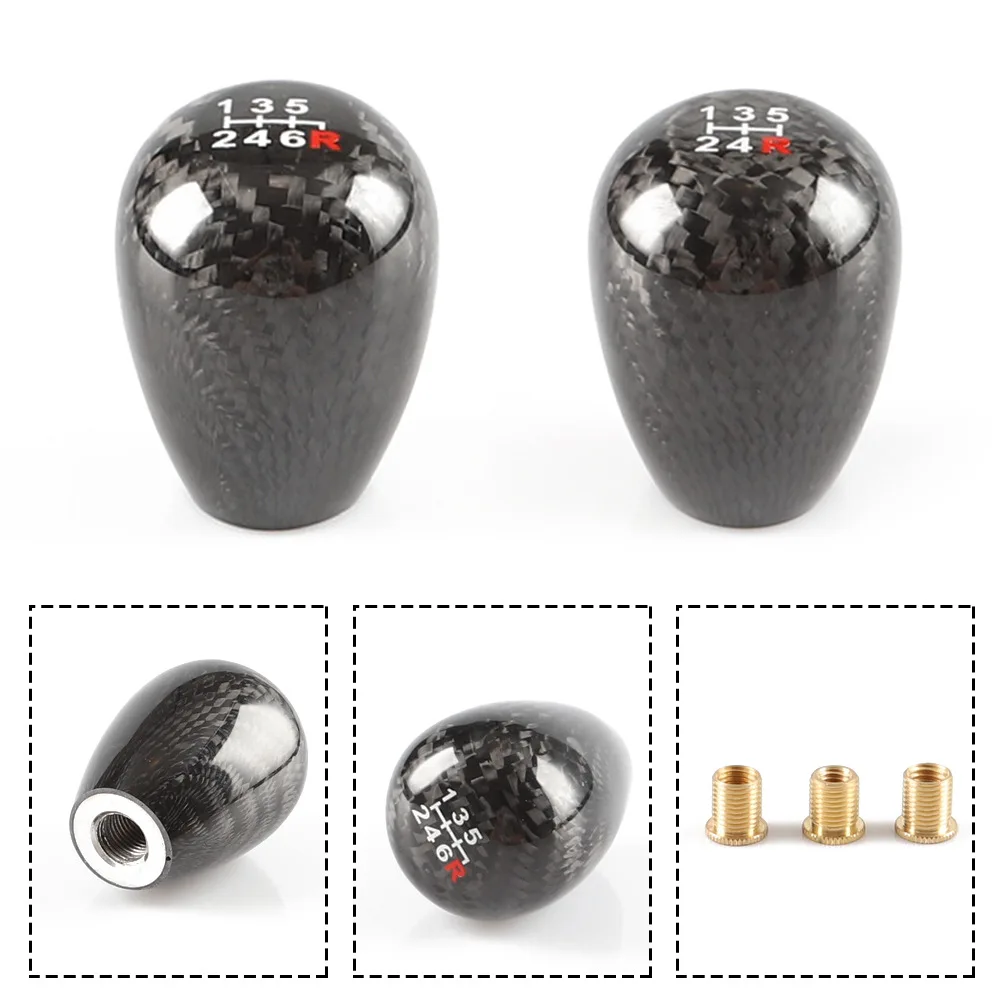 

5 6 Speed Car Real Carbon Fiber Gear Shift Knob Auto Manual Round Ball Shape Head Stick Shifter Gearstick Handle Lever AT MT