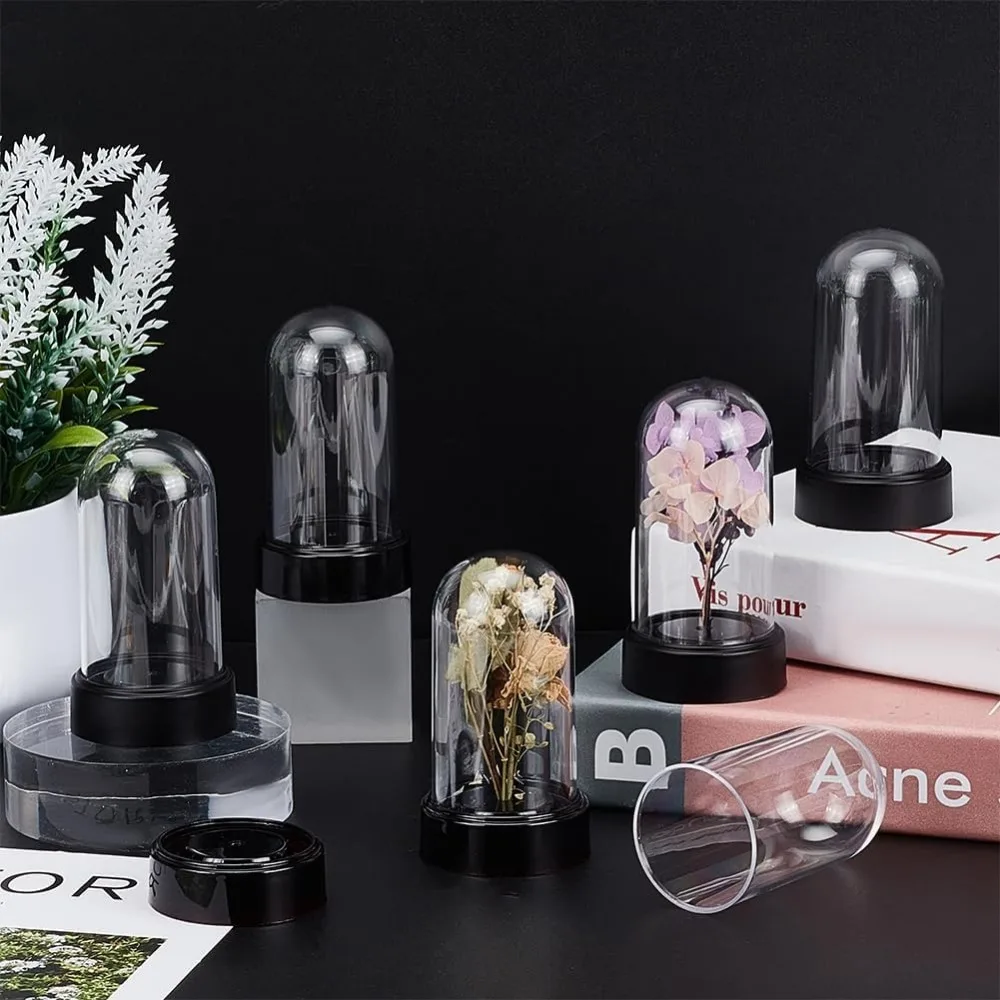 6 Sets Plastic Display Dome Cloche Display Dome with Acrylic Base Clear for Valentine\'s Day Flower Decorations 1.8x3.23 Inch