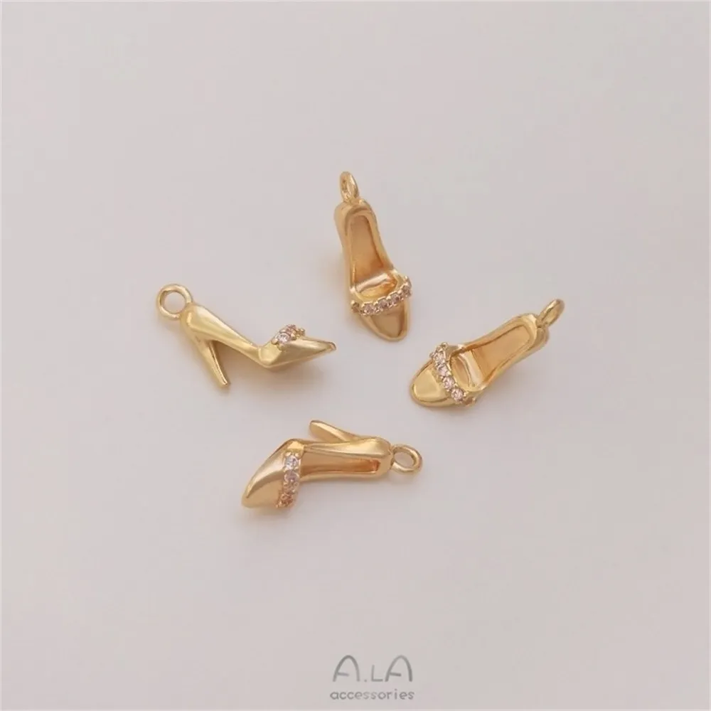 14K Gold-filled Girl Props Travel Series Pendant High Heels Milk Tea Mask Pendant DIY Jewelry Charm K308