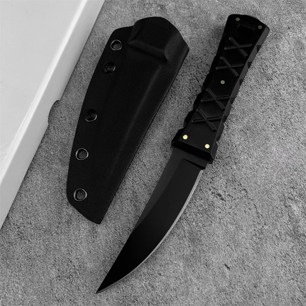 Premium Outdoors DC53 Fixed Blade Utility Knife – Two-Tone G10 Handle (Brown Linen & Black), Multi-Purpose for Hunting Hiking