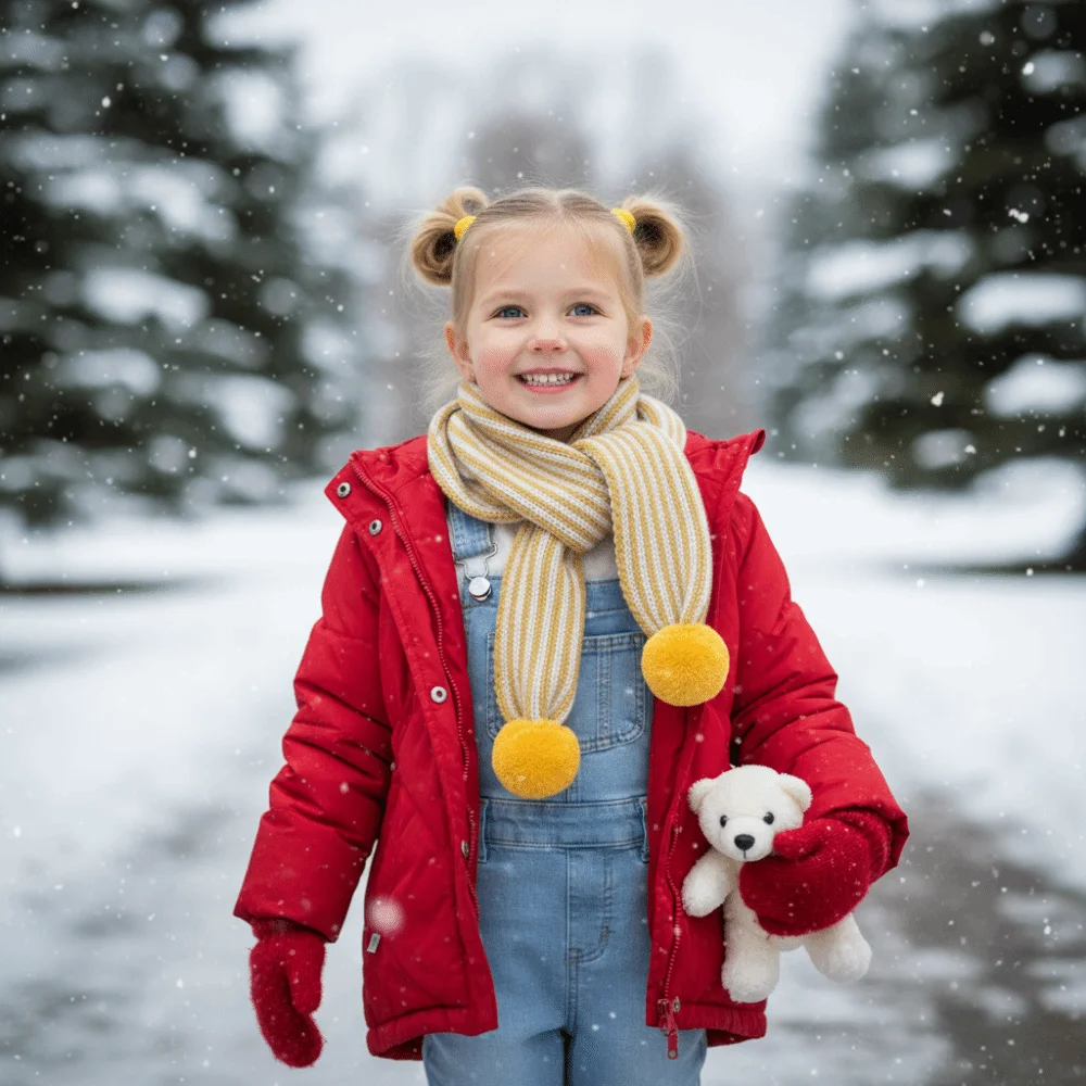 New Stripe Knitted Scarf Cold Proof Windproof Keep Warm Blanke Colorful Pom Pom Neck Warmer for Children