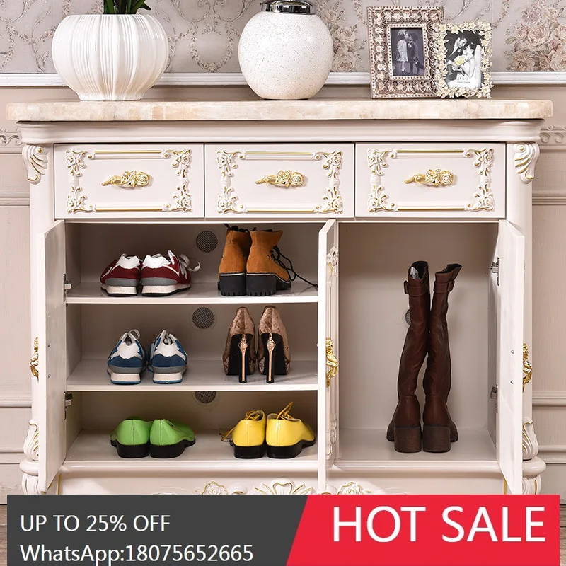 MJY European Style Solid Wood Entrance Hall Cabinet for Hallway, Doorway, and Balcony Storage