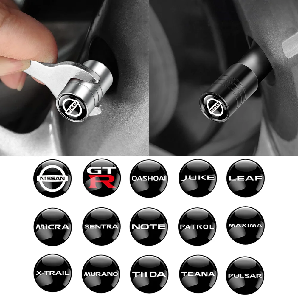 4Pcs Car Styling Metal wheel Tire Valve Stem caps Rims For Nissan Qashqai Juke Leaf Micra Sentra Patrol X-TRAIL NISMO GTR Tiida