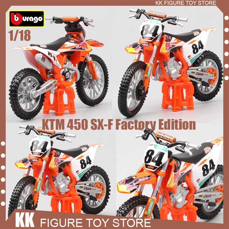 Instock Bburago 1:18 2018 KTM 450 SX-F Factory Edition Red Bull Dirt Bike Alloy Luxury Vehicl Diecast Model Toys Gift For Kid