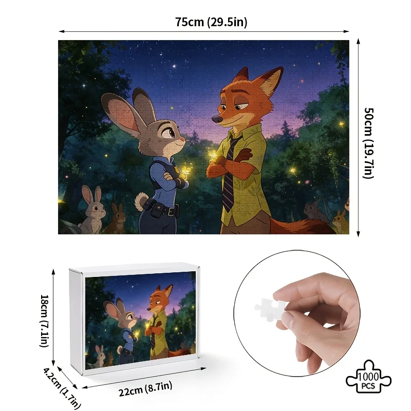 1000 elementów Puzzle Disney Zootopia Judy Hopps i Nick Wilde, Rozrywka Rodzinna, Dekoracja Domu, Klasyczna Grafika z Kreskówek, Art Deco, F