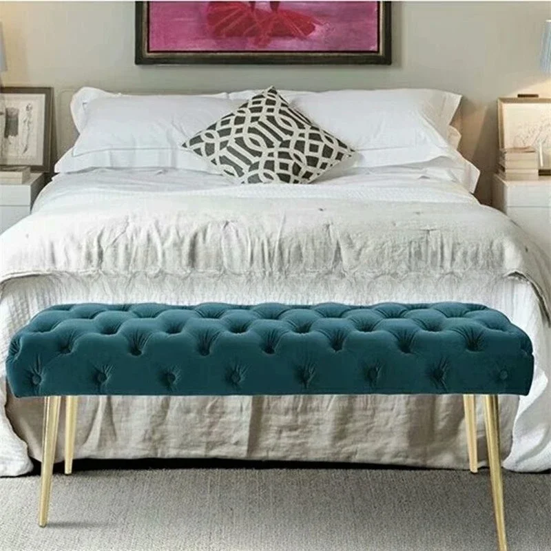 Nordic moderno quarto tecido fivela saco macio cabeceira móveis fezes sala de estar foyer aço inoxidável sapato mudando fezes