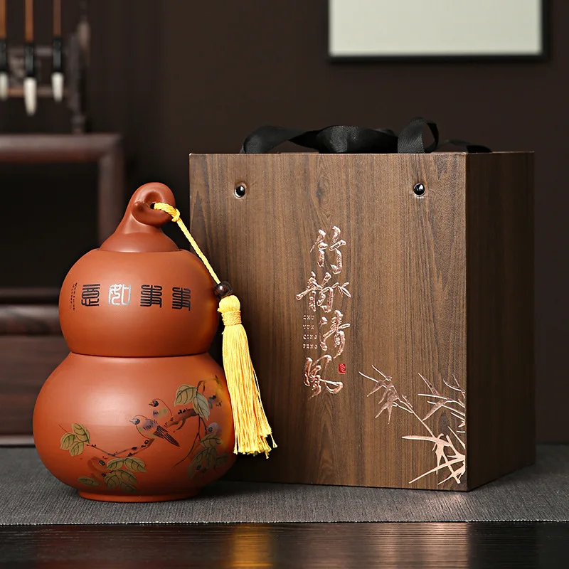 

Large gourd purple sand tea can gift box Household gifts sealed Pu 'er gift box packing empty gift box tea box