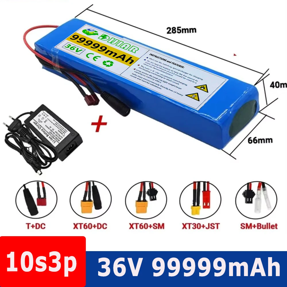 

36V 99.99Ah 18650 Rechargeable Lithium Battery Pack 10S3P 1000W Power Modified Bicycle Scooter Electric Vehicle with BMS