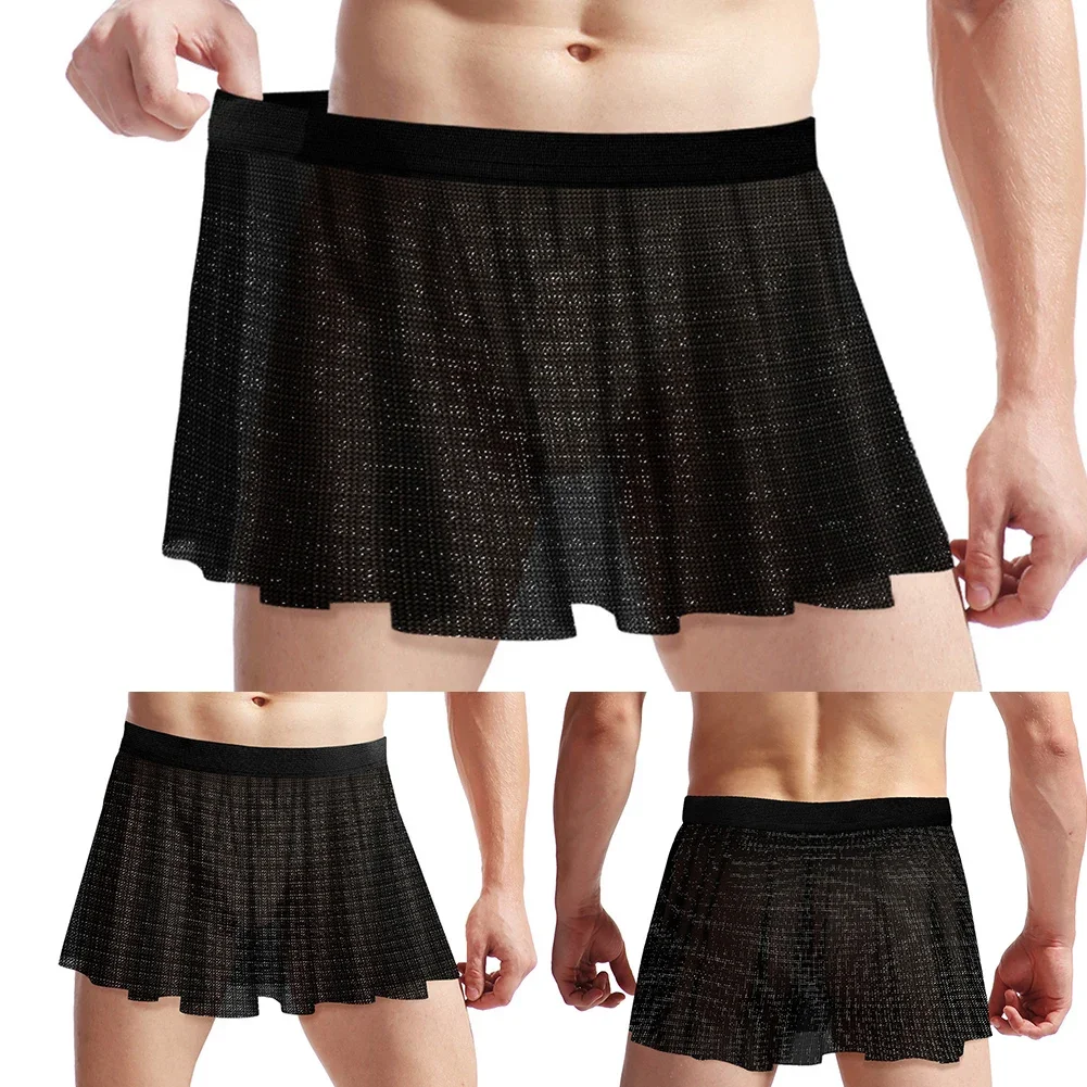 Sexy Men Sissy Pleated Mesh High Waisted Lingerie Skirt Clubwear Panties Underwear Underpants Briefs Loose Male Short Skirts