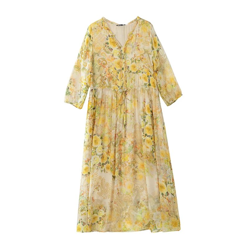 Robe mi-longue décontractée à imprimé floral pour femmes, vintage, élégant, chic, vacances, Boho, plage, robes de soirée, été, nouveau, luxe, 2024