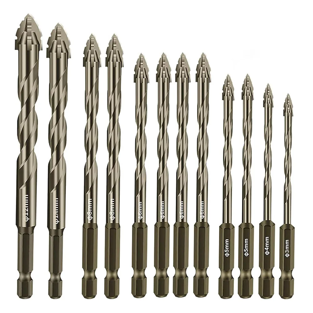 

12Pcs Four-Edged Serrated Eccentric Drill Bits Set High Hardness Hexagonal Simple Installation Skewed Head Drill Bits Set