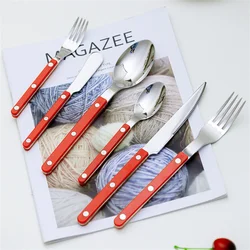 Fashion New Red Handle 304 Cutlery Set 18/10 Stainless Steel Creativity Gift Flatware Knife Fork Spoon Drop Ship