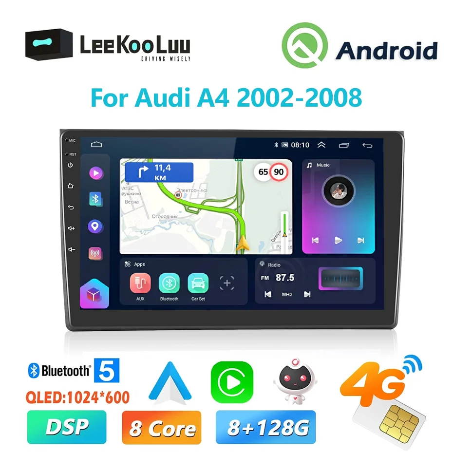 

LeeKooLuu 8G + 128G CarPlay Android радио для Audi A4 2002-2008 автомобильный мультимедийный видеоплеер 2Din головное устройство 4G wifi GPS стерео HiFi