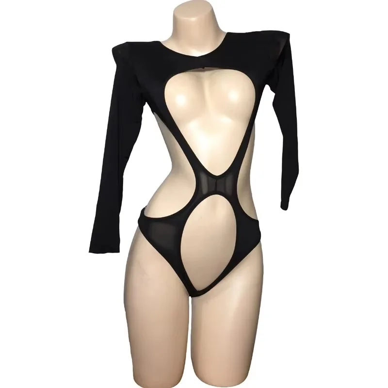 

Сексуальное женское нижнее белье с открытой промежностью и длинными рукавами, купальник без чашек, облегающее боди, ажурное ночное белье для спальни