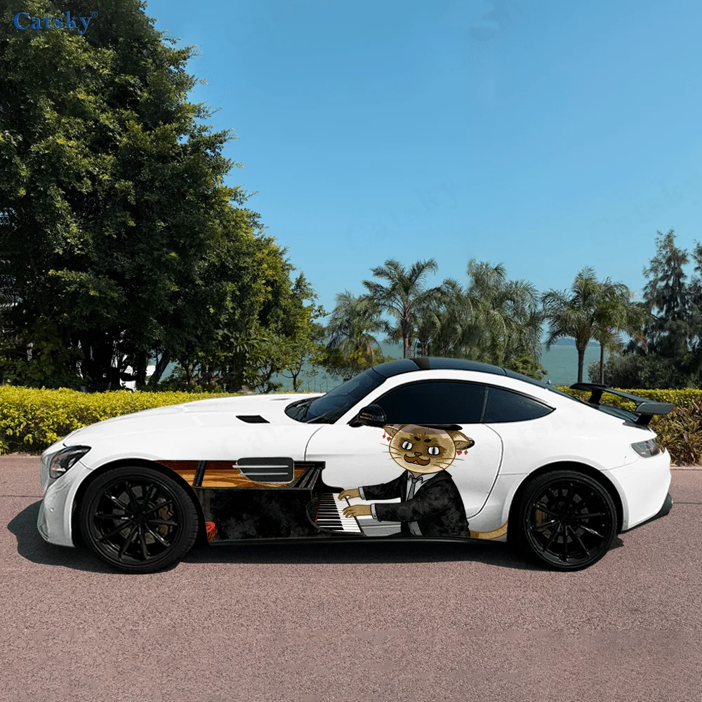 

Виниловая наклейка для автомобиля Cat Play Piano Rose Elephant, самоклеящаяся наклейка из ПВХ, подходит для грузовиков, внедорожников, декор, автоаксессуары, подарок