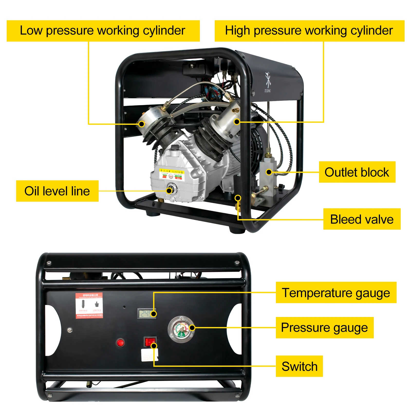 Imagem -04 - Tuxing-alta Pressão Pcp Compressor de ar Auto Stop Auto Stop Auto Purga Mergulho Mergulho 300bar 4500psi 6.8l Tanque Txed013