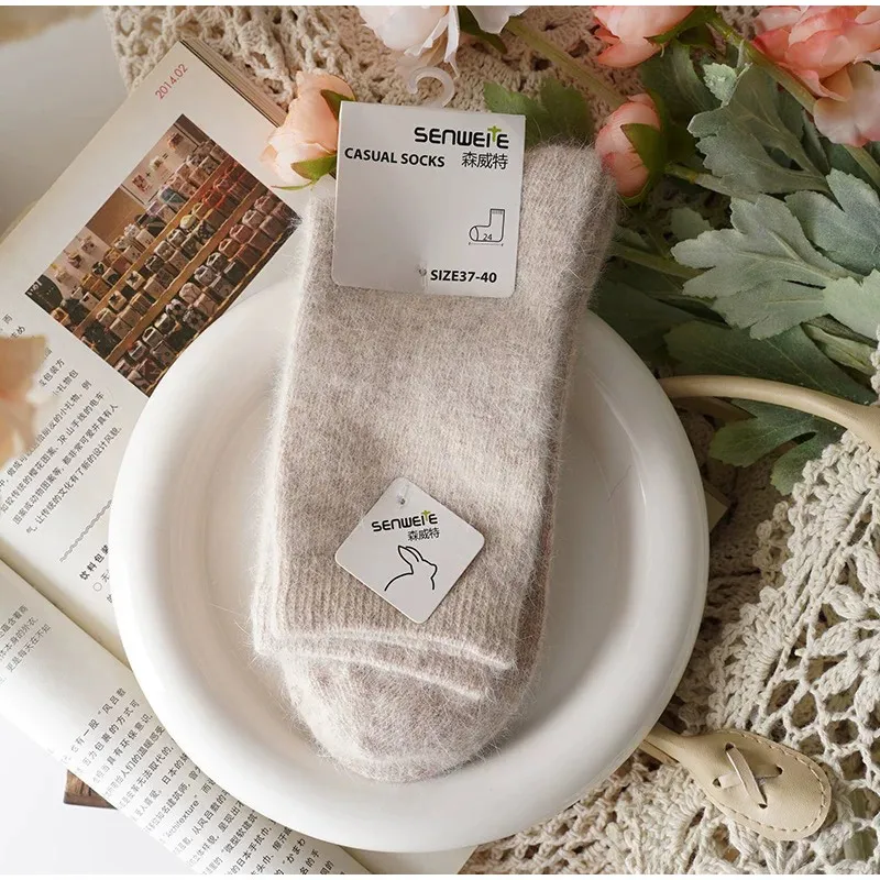 3pairs Winter Wool Women's Socks Thickened Knitted Warm Medium Tube Socks Newest Korean Ins Solid Color Soft Stockings Girls