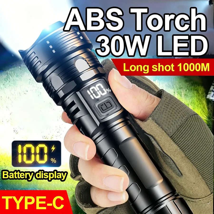 

High-power Led Flashlight USB Rechargeable Torch with Display Zoomable Light with Battery Camping Hiking Lantern Emergency Lamp