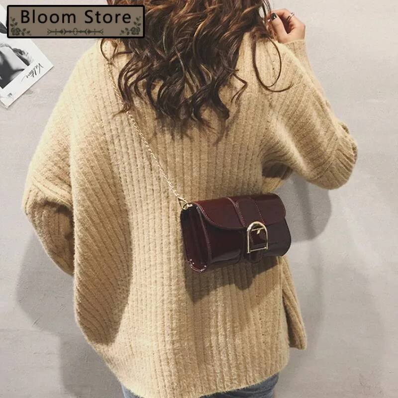 

Patent Leather Elegant Fairy Mini Handbags Y2k Aesthetic Women Chain Shoulder Bag Design Chic Office Lady Crossbody Bags