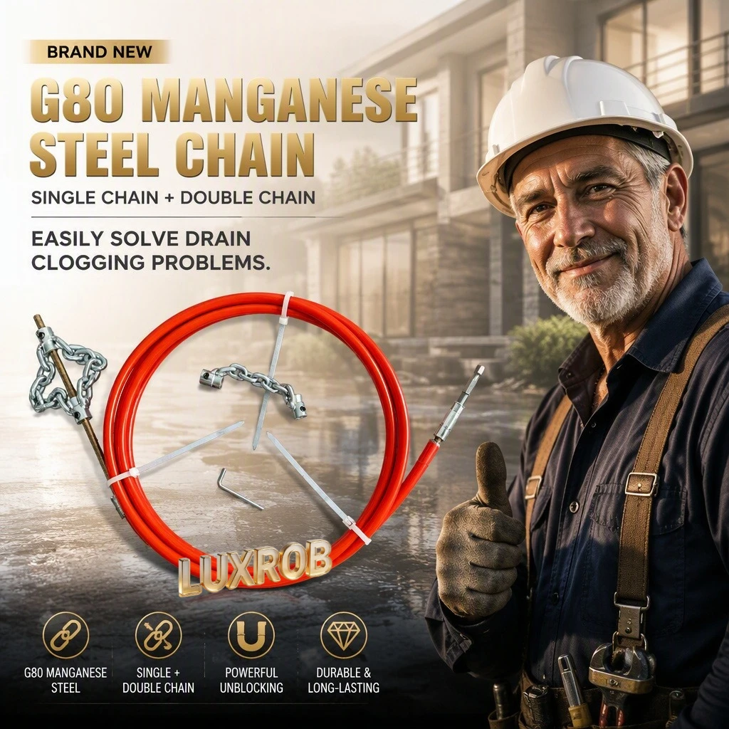 Drain Auger Cable G80 Manganese Steel Chain Solid Flexible Shaft  Drill Bit Interface Pipe Clog Remover for 50‑75mm Drain Pipes