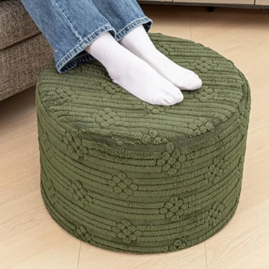 

Pouf Ottoman Feet Rest Plush Round Foam Stool for Living Room, Velvet Fabric, Beige, Ultra-Soft All-in-One Lounging Decor