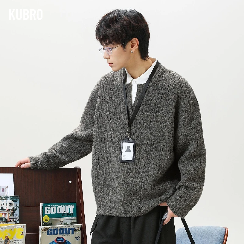 Men's Autumn and Winter Vintage Loose, Heavyweight Texture Knitted Sweater Sweater Jacket Handsome  Fashionable and Versatile