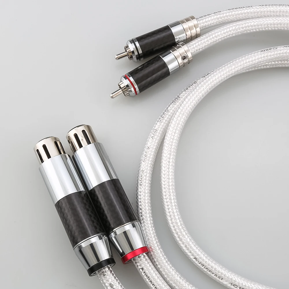 IC102AG 99.998% Pure Silver Carbon Fiber RCA To XLR Cable HiFi Audio Interconnect Solid PSS Pure Silver Core Silver-Plated Plug