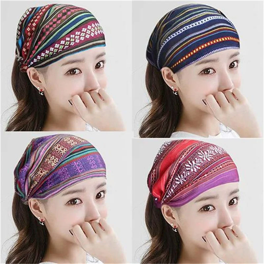 Bohemia Fabric Elastic Headbands For Women Girls Turban Vintage Flower Head Wrap Hair Bands Female Headwear