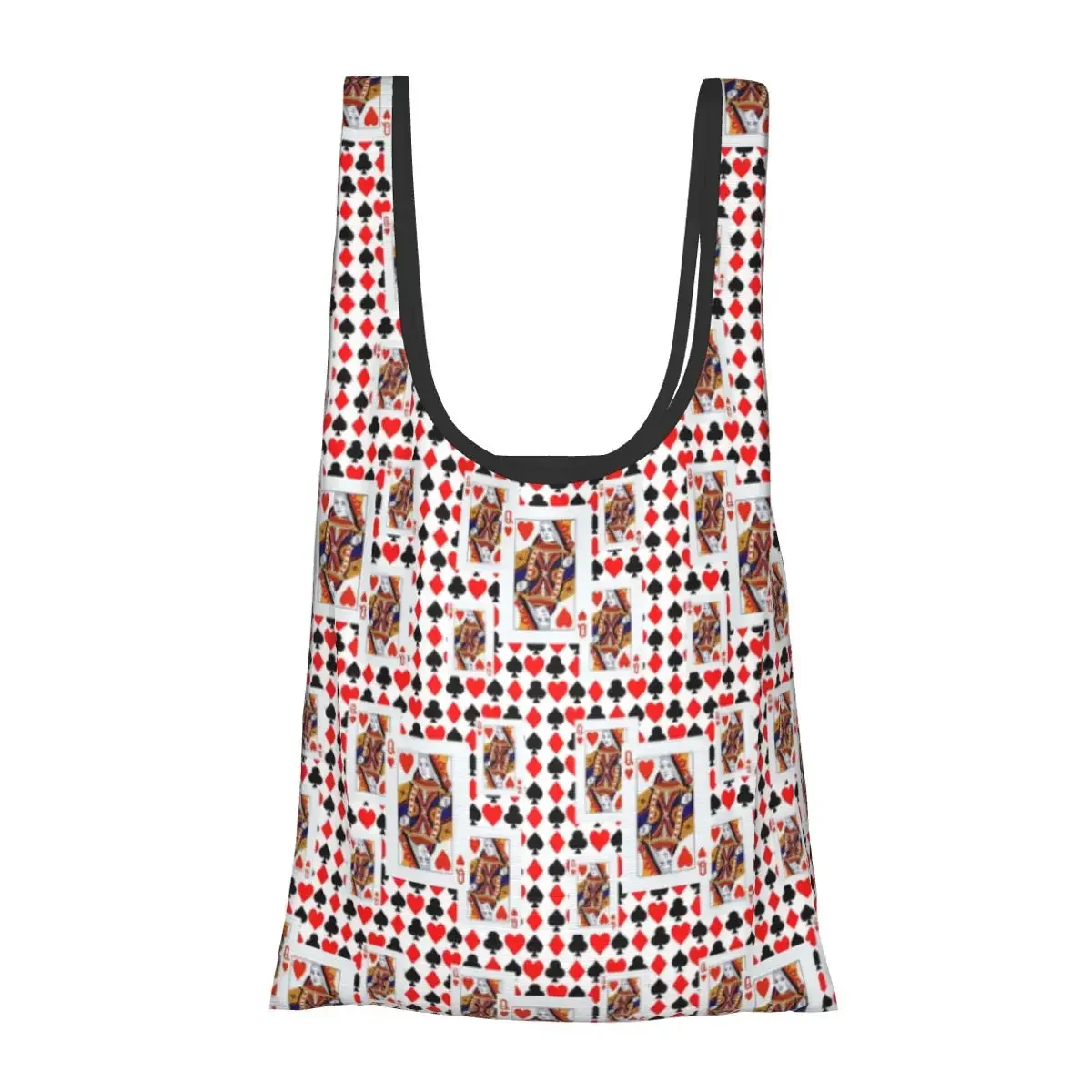 Red Queens Of Hearts Patterns Portable Tote Shopping Bags Foldable Shopper Bag Groceries Handbag Shoulder Bag