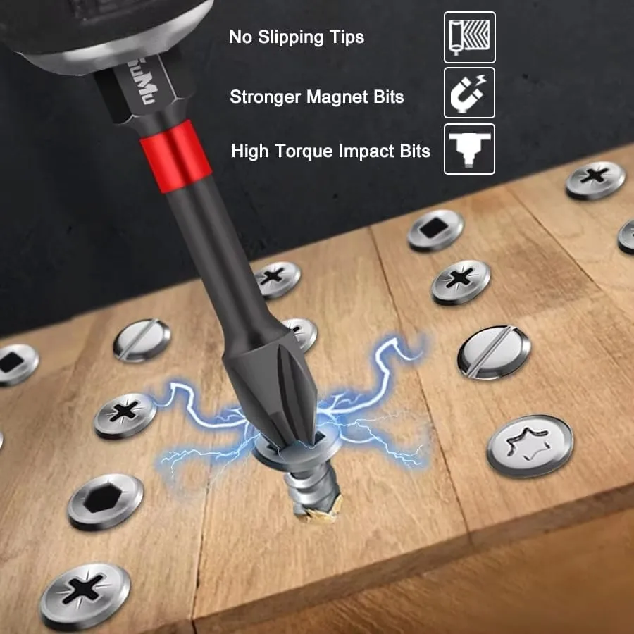 15PCS Impact Magnetic Screwdriver Bits Set Stronger Magnet Screw Drill Bit Anti Slip Torx Square Slotted Hex Head