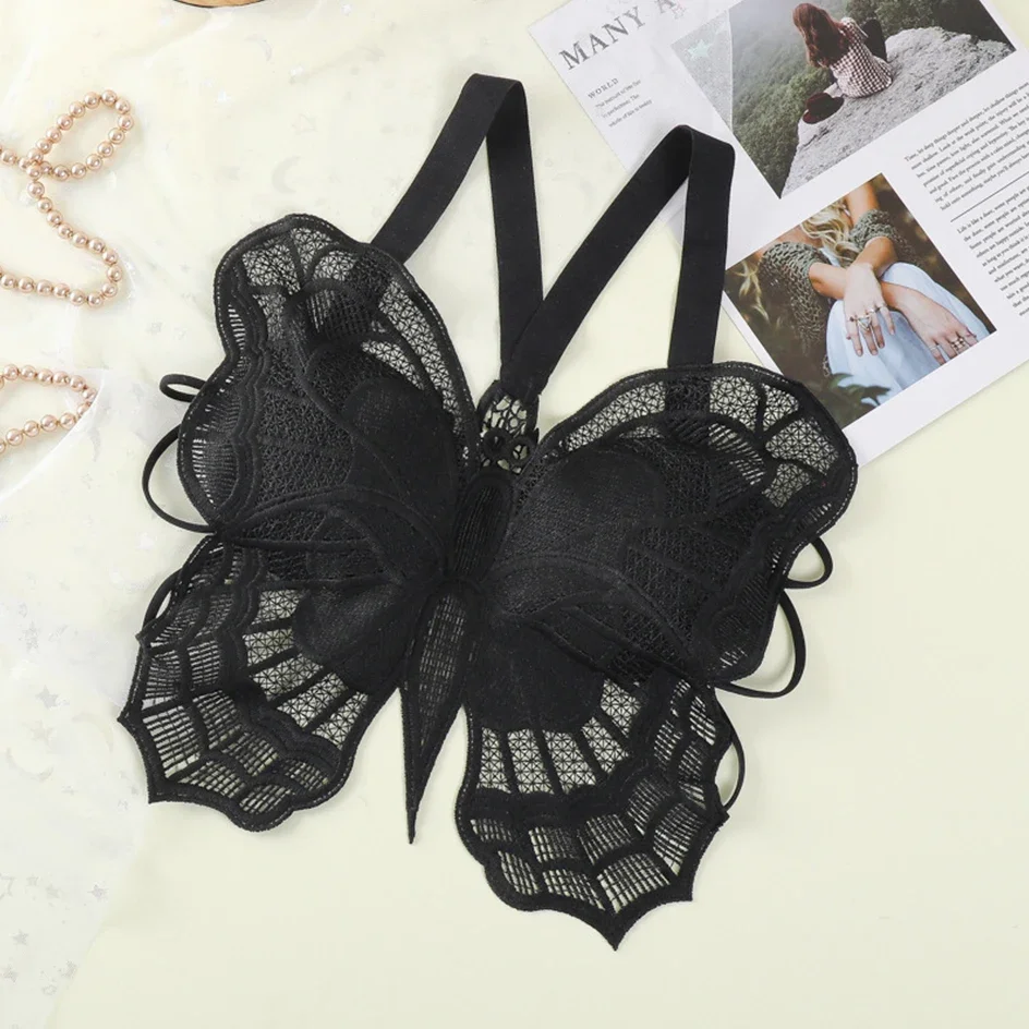 Sexy Butterfly Lace Bra for Women Backless All In One Bralette Hollow Out Floral Design Wireless Lingerie Female Brassiere