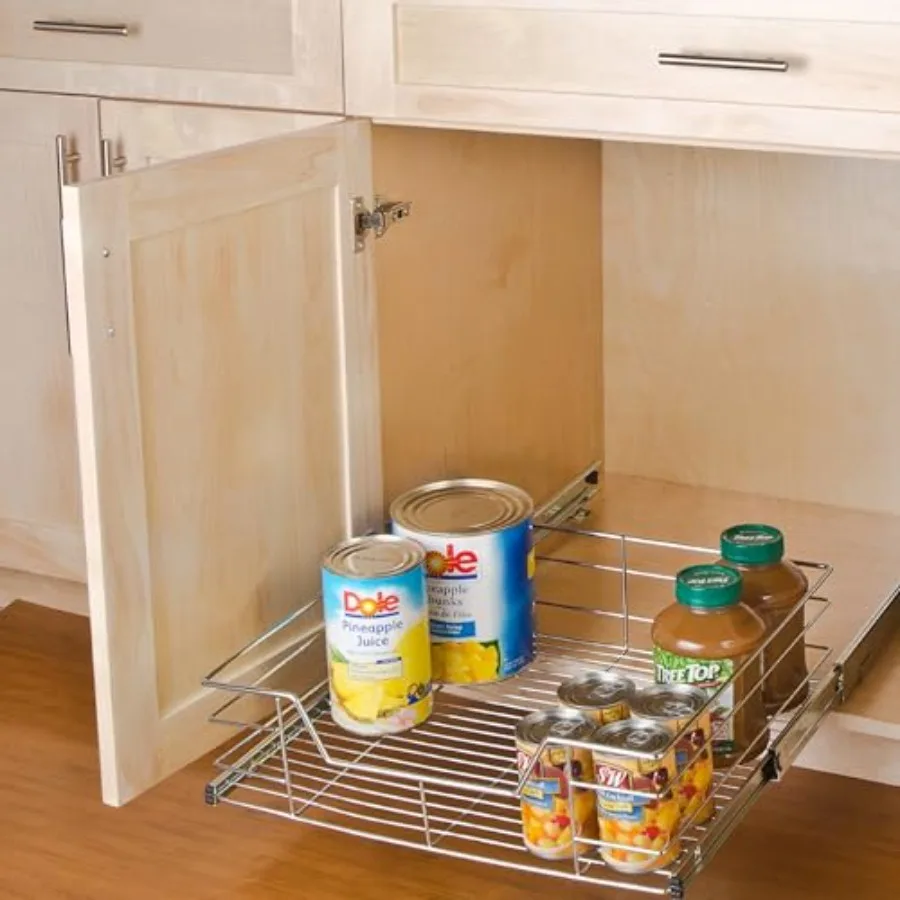 1-Tier Shelf Pull-Out Cabinet Organizer - Extra Large Tall - Roll-Out Extendable Sliding Drawer - Steel Metal - Kitchen 20 Inch