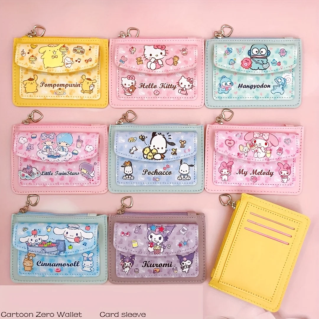 

Student Hello Kitty Card Set Zero Wallet Sanrio Kuromi Pochacco Anime Cute PU Portable Thin Bank Card ID Coin Storage Wallet