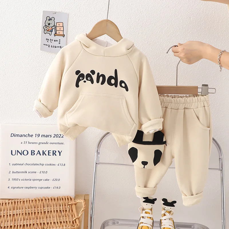 2026 Autumn Boys Clothing Set Kids Cartoon Panda Pullover Tops Pants 2Pcs Suit For Boys Children Sports Costume Infant Outfits