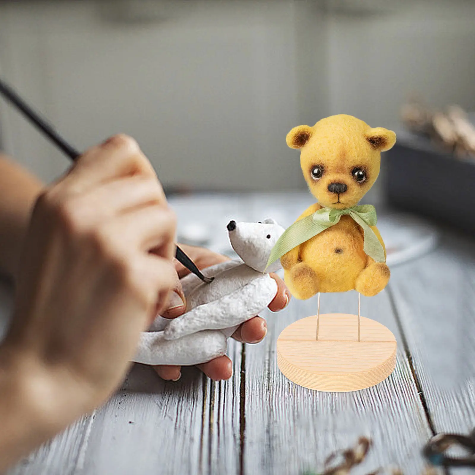 10Pcs Wooden Crochet Display Stand Double Needle Support 5Cm Diameter Stable Base for Needle Felted Figures Small Action Figure