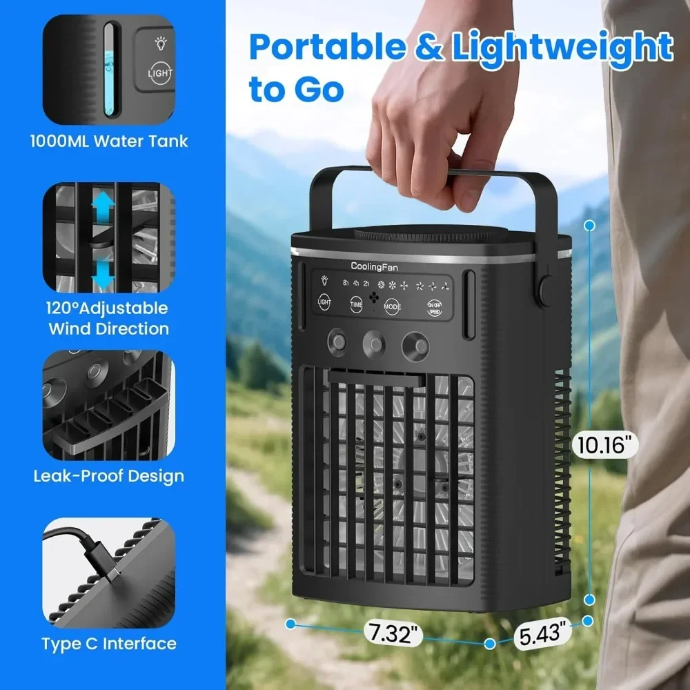 888-Aire acondicionado portátil، ventilador de refrigazione personal، aire acondicionado portátil con 4 velocidades de viento y