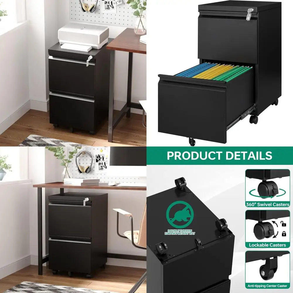 

Secure 2-Drawer Rolling File Cabinet for Home Office, Letter/Legal/A4, Black (Assembly Required)