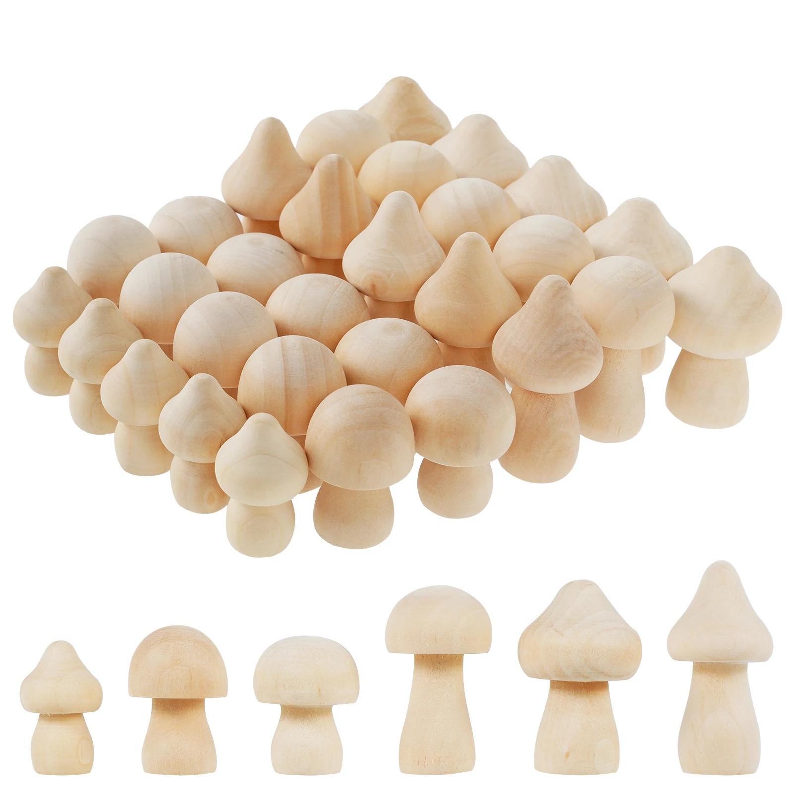 30Pcs Unfinished Wooden Mushroom Natural Mini Wood Mushroom Set DIY Art Craft Projects Unpainted Wood Mushroom Graffiti Toys