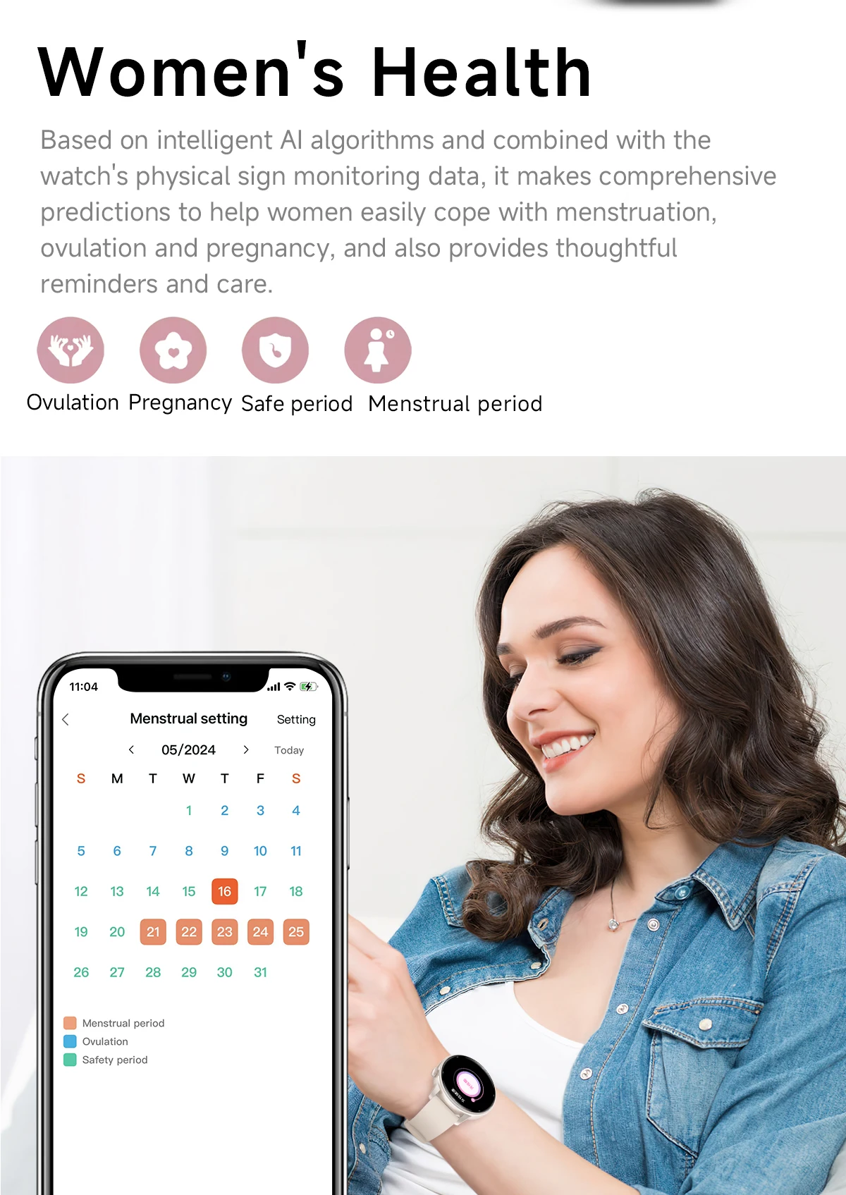 원렉스 GPS 스마트워치 여성용 1.32'' AMOLED 스크린 패션 여성 스마트워치 나침반 3ATM 방수 170+ 스포츠 모드 스마트워치