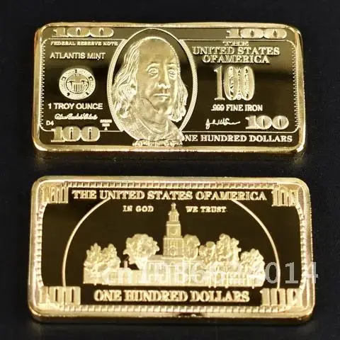 Dollars 100 USD Commemorative Gold Plated Bullion Bar Coin Metal Golden Collection Antique Bars 24k Gold Dollar