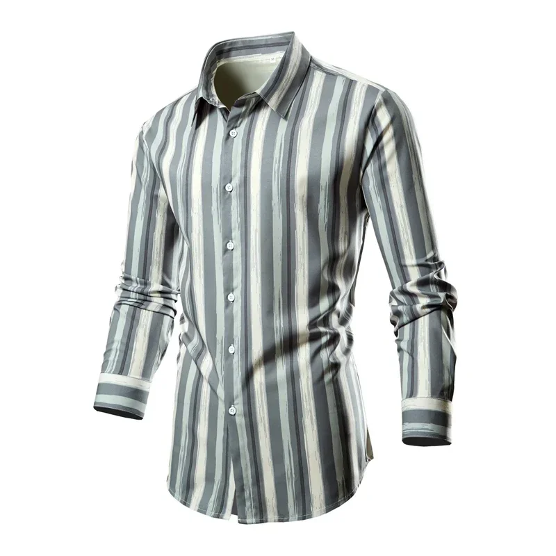 Vinatge Formal Clothes for Men Luxury Designer Striped Shirts 2025 Fashion Long Sleeve Business Camisa Masculina Men Dress Shirt
