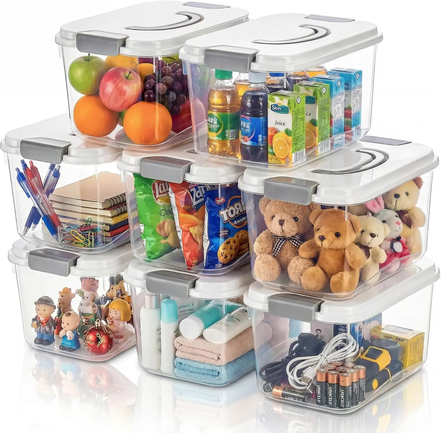 

8 Pack 5.5 Quart Plastic Storage Bins with Lid and Handle, Clear Latch Storage Box Stackable