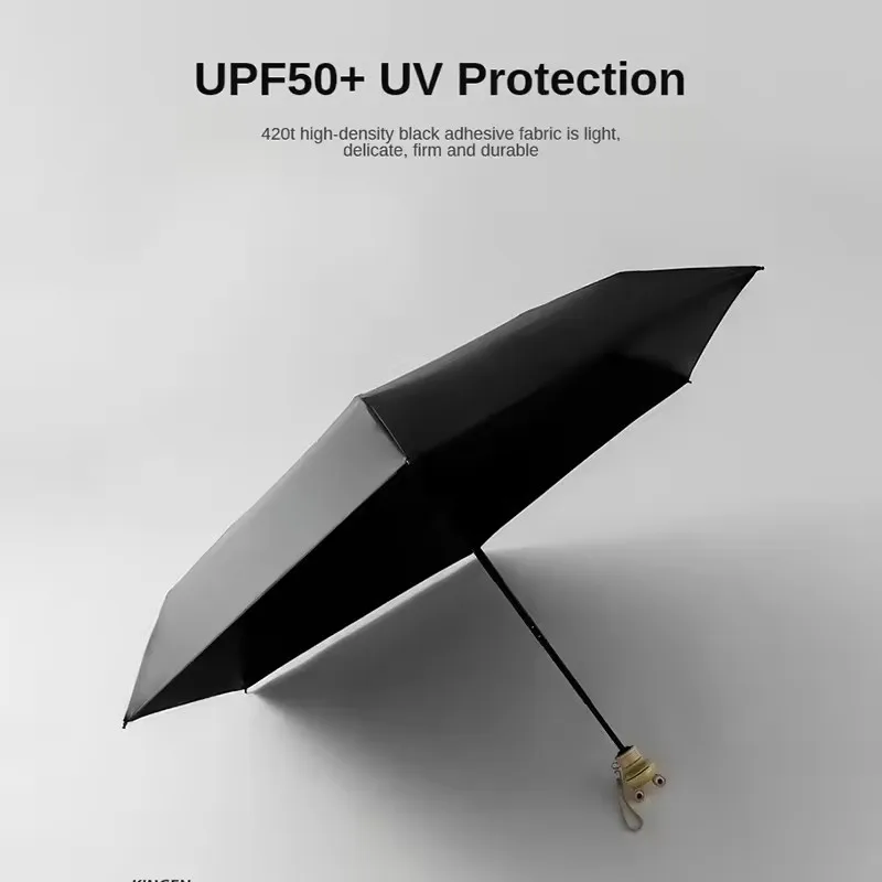 Parachase Parasol Vrouw UV-bescherming, Kikker Houten Handvat Leuke Paraplu Zonnescherm, Winddicht 420T Pocket Mini Paraplu