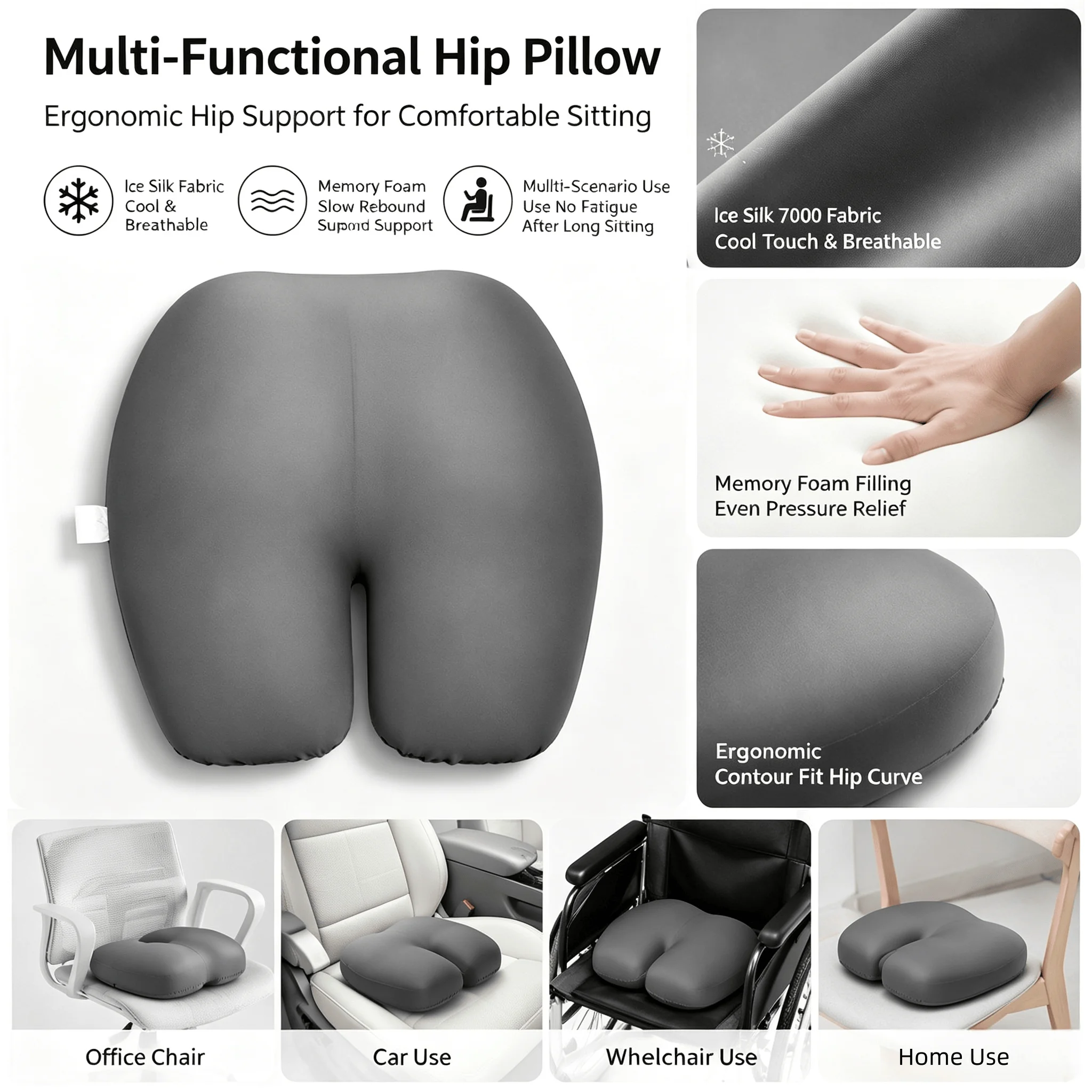 Ergonomic Multifunctional Hip Pillow Coccyx Support Cushion for Office Car Use Pressure Relief for Pregnant Women And Sedentary